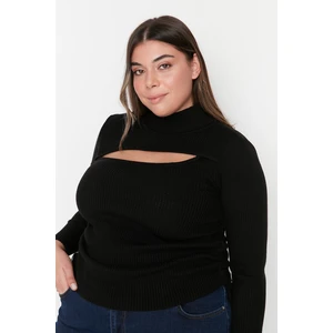 Trendyol Curve Black Straight Collar Cut Out Detailed Knitwear Sweater