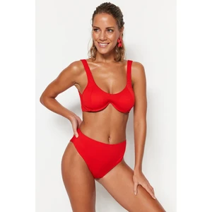 Trendyol Red Textured High Waist Bikini Bottoms with Regular Legs