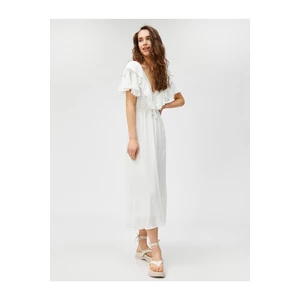 Koton Maxi Dress V-Neck Gippe Viscose with Ruffled Sleeves.