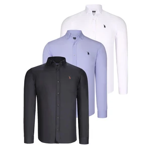 TRIPLE SET G725 DEWBERRY MENS SHIRT-BLACK-WHITE-LILAC