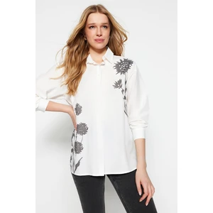 Trendyol Ecru Floral Oversize Woven Shirt