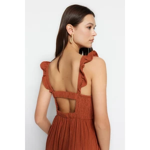 Trendyol Cinnamon Cinnamon Ruffle Detailed Woven Dress Woven Woven Dress