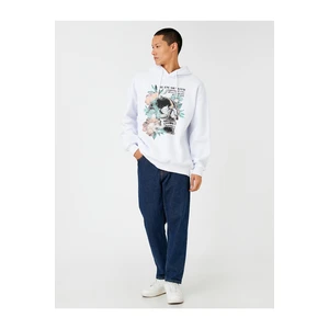 Koton Hooded Oversized Sweatshirt, Raised Skull Printed