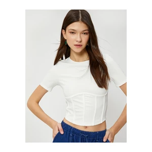 Koton Crop T-shirt Corset-Look Short Sleeve Crew Neck