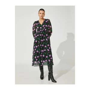Koton Floral Long Dress with Balloon Sleeves