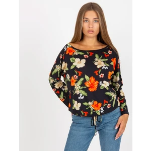 Black blouse RUE PARIS with long sleeves and flowers