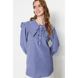 Trendyol Blue Baby Collar Weave See-through Gingham Pattern Tunic