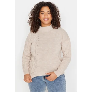 Trendyol Curve Beige Knitted Detailed Knitwear Sweater