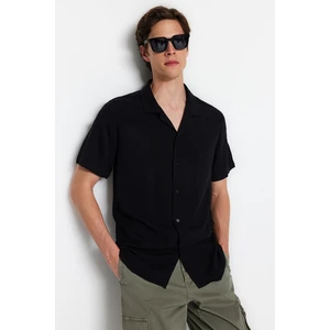 Trendyol Black Men's Regular Fit Summer Viscose Shirt with Crisp Collar.