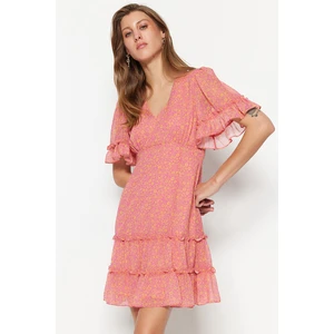 Trendyol Powder A-Line Mini Woven Lined Ruffle Floral Dress