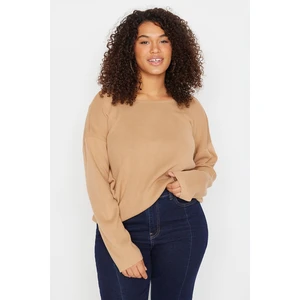 Trendyol Curve Beige Back Cross Band Detailed Knitwear Sweater