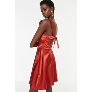 Trendyol Cinnamon Back Decollete Satin Dress