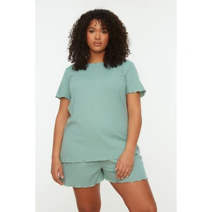 Trendyol Curve Mint Crew Neck Knitted Pajamas Set