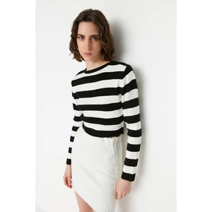 Trendyol Black Striped Crop Knitwear Sweater