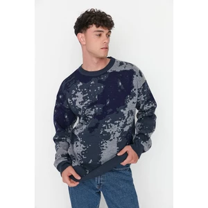 Trendyol Indigo Men's Slim Fit Crew Neck Jacquard Knitwear Sweater