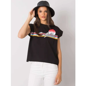 Black cotton women's T-shirt with print