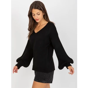 Black thin classic sweater with neck to V OCH BELLA