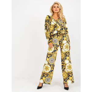 Women's yellow-black velour set with print