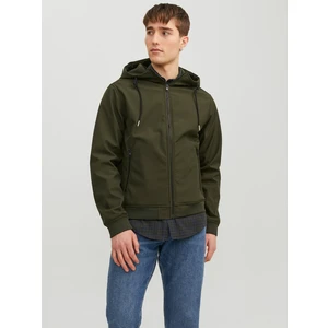 Khaki pánská lehká softshellová bunda Jack & Jones Basic - Pánské