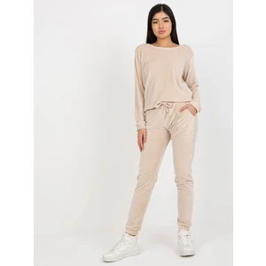 Women's velour tracksuit Rue Paris Clarisa - beige