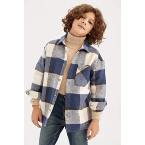 DEFACTO Boy Oversize Fit Polo Neck Flannel Long Sleeve Shirt