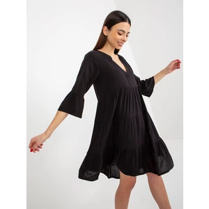 Black summer dress SUBLEVEL oversized with ruffles