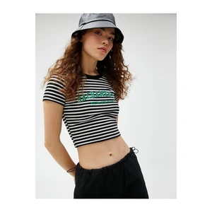 Koton Crop T-Shirt with Printed Crewneck Short Sleeves Rivet