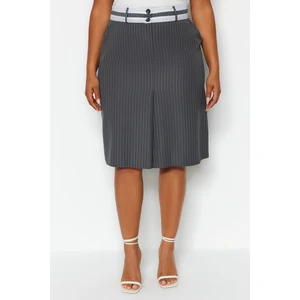 Trendyol Curve Anthracite Striped Pencil Formal Woven Skirt