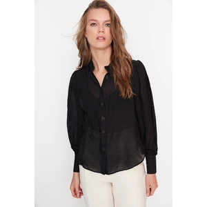 Trendyol Black Woven Pleated Shoulder Shirt