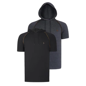 DUAL SET T8570 DEWBERRY HOODED MEN'S T-SHIRT-ANTHRACITE-BLACK