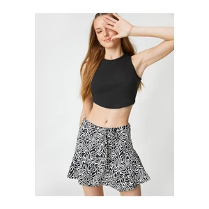 Koton Patterned Short Skirt with Mini Belt and Ruffled Waist.