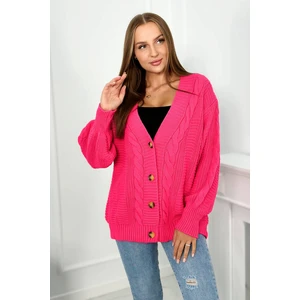 Button-down sweater with puff sleeves raspberry