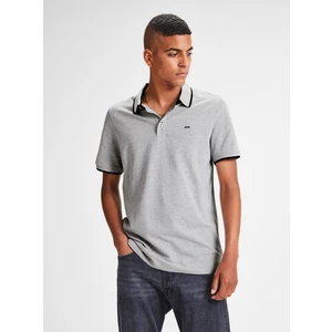 Šedé žíhané polo tričko Jack & Jones Paulos - Pánské