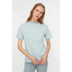 Trendyol Blue Straight Collar Basic Knitted T-Shirt