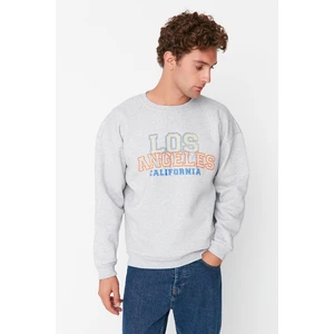 Trendyol Gray Men's Oversize Fit Crew Neck Printed Sweatshirt