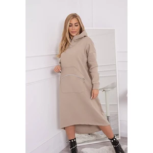 Beige insulated dress with hood