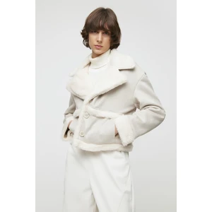 Trendyol Stone Oversize Plush Detailed Button Closure Coat