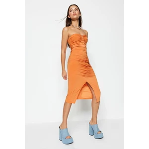 Trendyol Orange Fitted Knitted Evening Dress