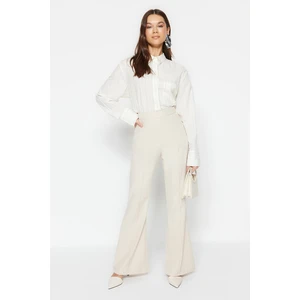 Trendyol Beige High Waist Rib Detailed Wide Leg Woven Trousers