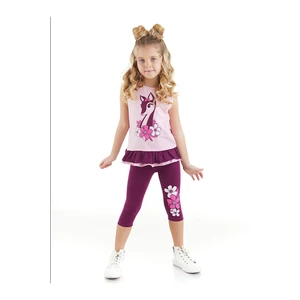 Denokids Gazelle Girl Child Pink T-shirt, Purple Leggings, Summer Suite