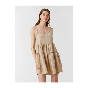 Koton Strapless V-Neck Tiered Mini Dress