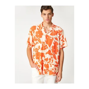 Koton Floral Print Shirt with Short Sleeves Turndown Collar