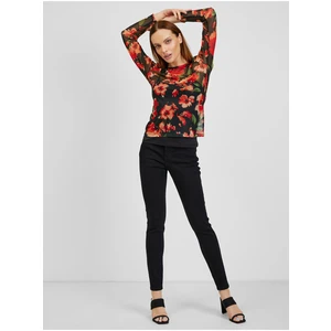 Orsay Red-Black Women Floral T-Shirt - Women