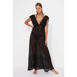 Trendyol Black Maxi Weave Ruffled Beach Dress