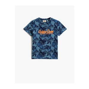 Koton Leaf Patterned T-Shirt Short Sleeved Crew Neck Cotton