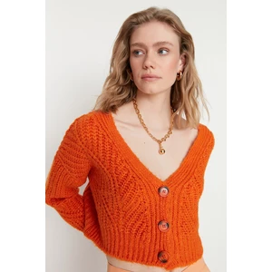 Trendyol Orange Super Crop. Soft Textured Button Detailed Knitwear Cardigan