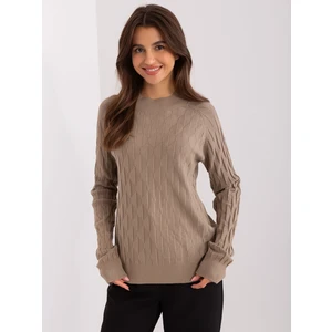 Dark beige classic sweater with patterns