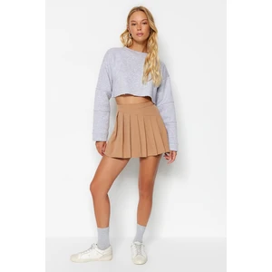 Trendyol Camel Pleated Woven Short Skirt