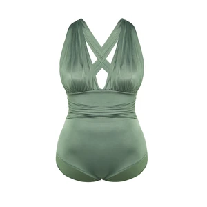 Trendyol Curve Green Deep V Cross Back Swimsuit