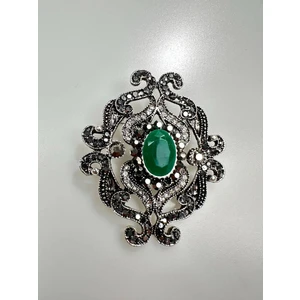 Brooch XZ459-107 Silver + Green